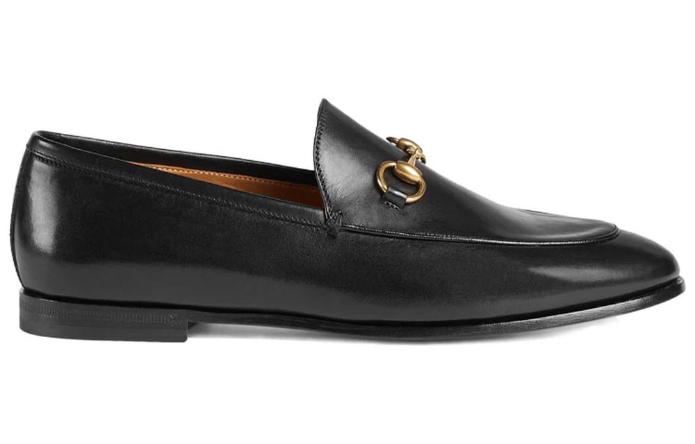Gucci Jordaan Black Leather Gold Horsebit Mule Slipper Flat Classic Loafer 34